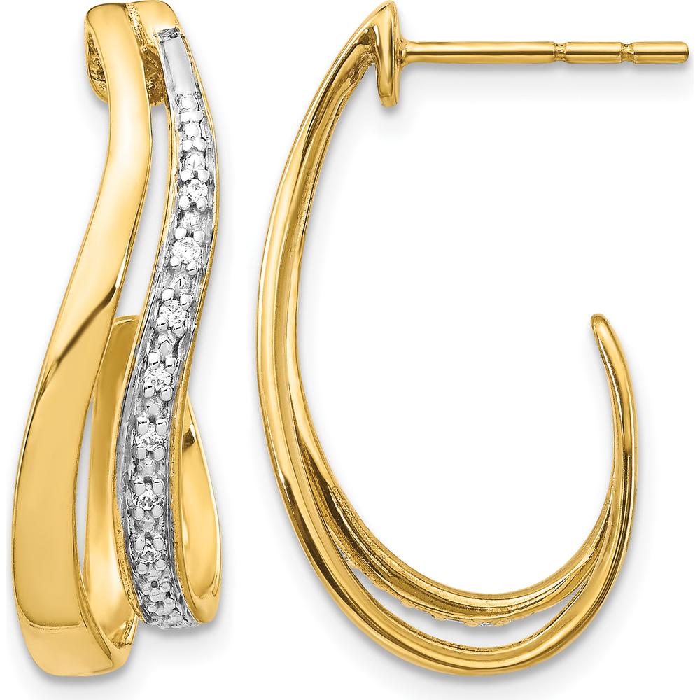 10K Yellow Gold Rhodium Diamond J-Hoop Post Earrings with Sparkling Diamonds - 0.50 Carat Total Diamond Weight by Oro Pregiato