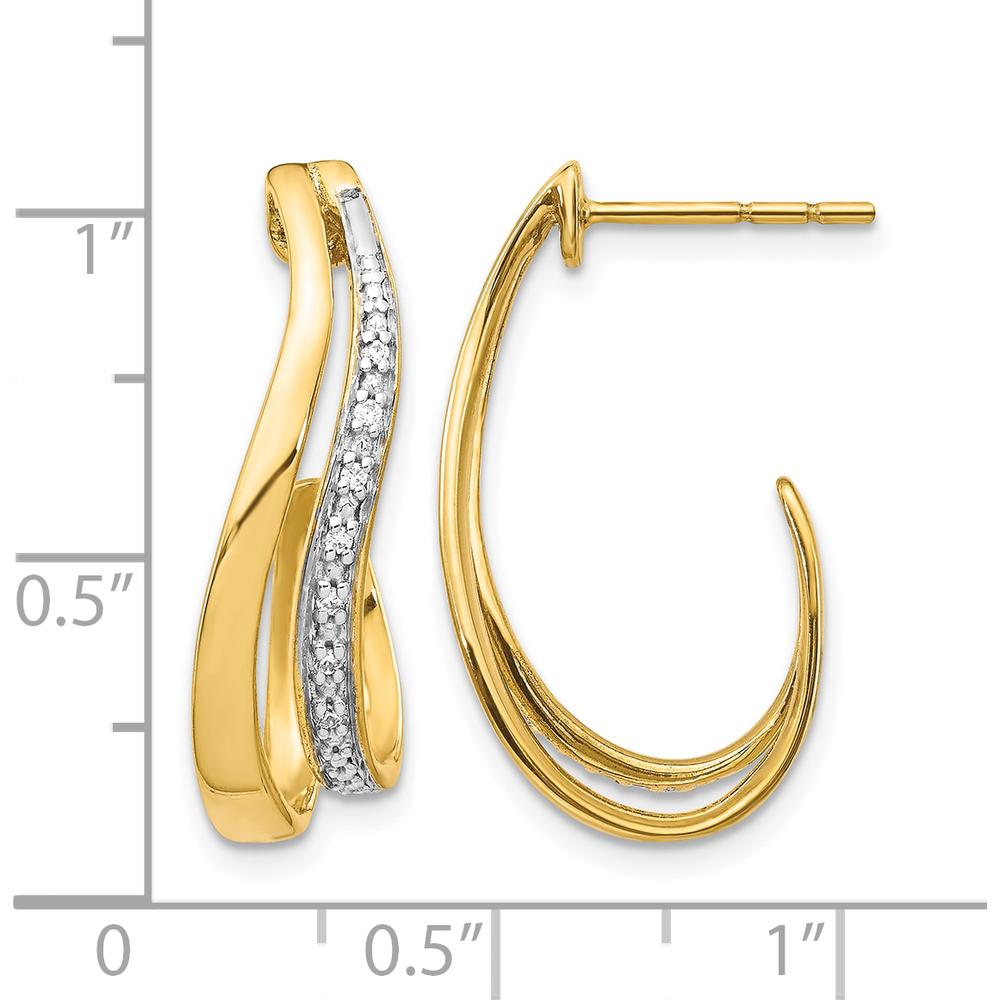 10K Yellow Gold Rhodium Diamond J-Hoop Post Earrings with Sparkling Diamonds - 0.50 Carat Total Diamond Weight by Oro Pregiato