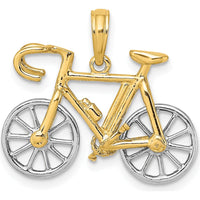 10K Yellow Gold Rhodium-Plated 3D Bicycle Charm Pendant - Polished Finish