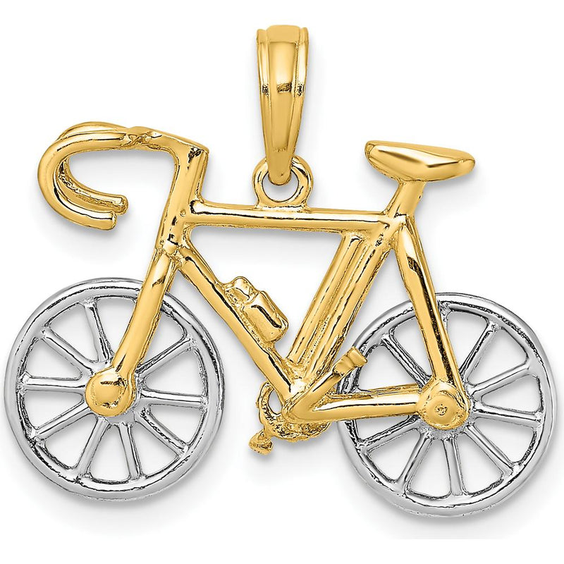 10K Yellow Gold Rhodium-Plated 3D Bicycle Charm Pendant - Polished Finish