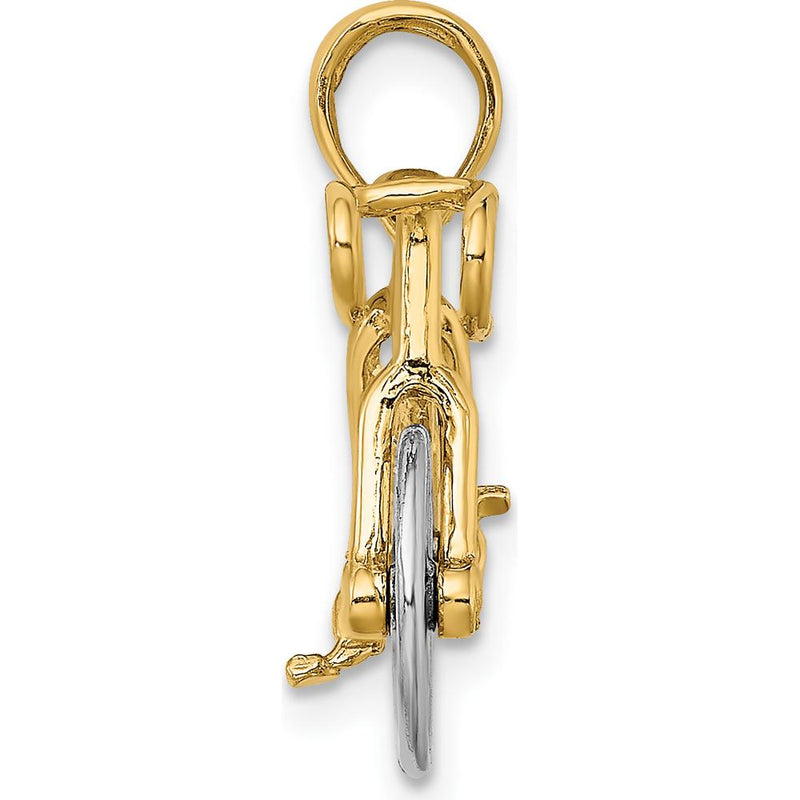10K Yellow Gold Rhodium-Plated 3D Bicycle Charm Pendant - Polished Finish