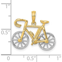 10K Yellow Gold Rhodium-Plated 3D Bicycle Charm Pendant - Polished Finish