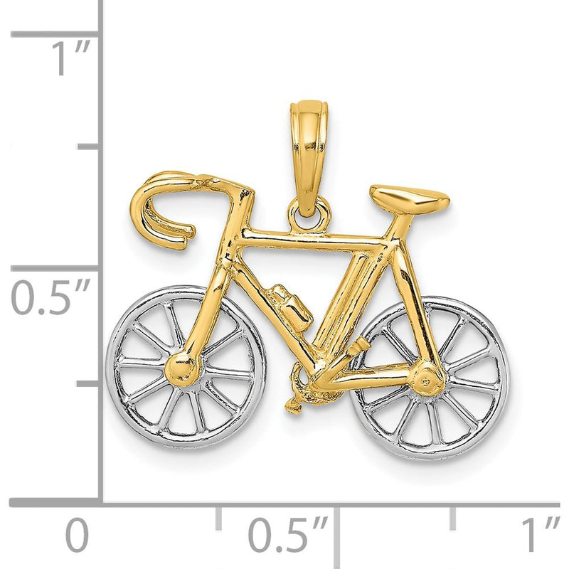 10K Yellow Gold Rhodium-Plated 3D Bicycle Charm Pendant - Polished Finish