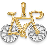 10K Yellow Gold Rhodium-Plated 3D Bicycle Charm Pendant - Polished Finish