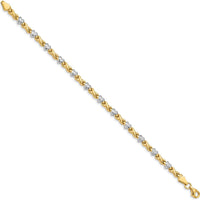 10K Yellow Gold Rhodium Polished Heart and X Link Bracelet - 7 Inch, 4mm Width