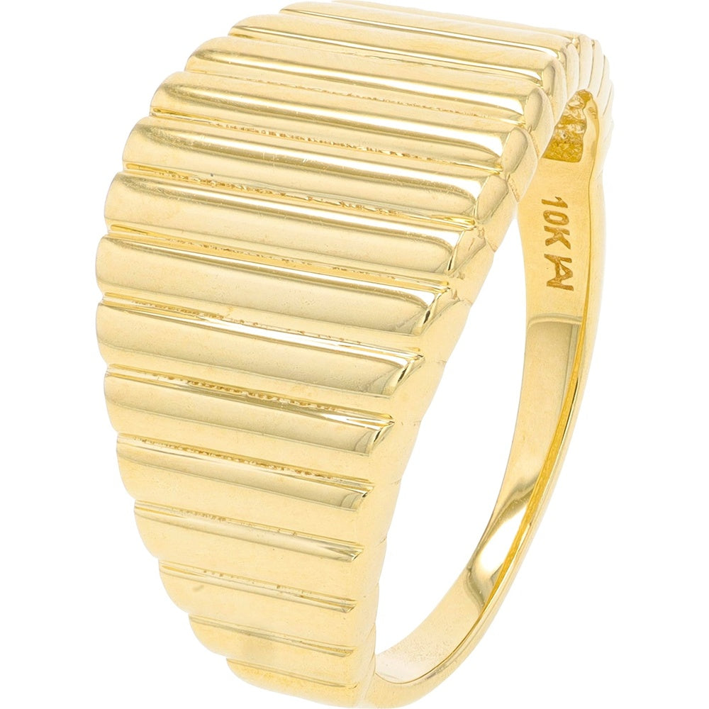 10K Yellow Gold Ribbed Band Ring with Polished Architectural Ridges - 3.50 Grams