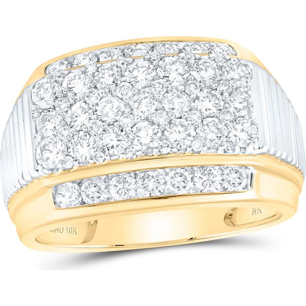 10K Yellow Gold Ribbed Pave Band Ring with Round Diamonds - 2.00 Carat Total Diamond Weight