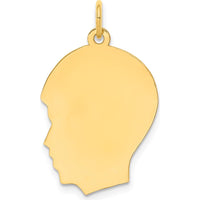 10K Yellow Gold Right-Facing Boy Head Engravable Charm - Personalized Pendant