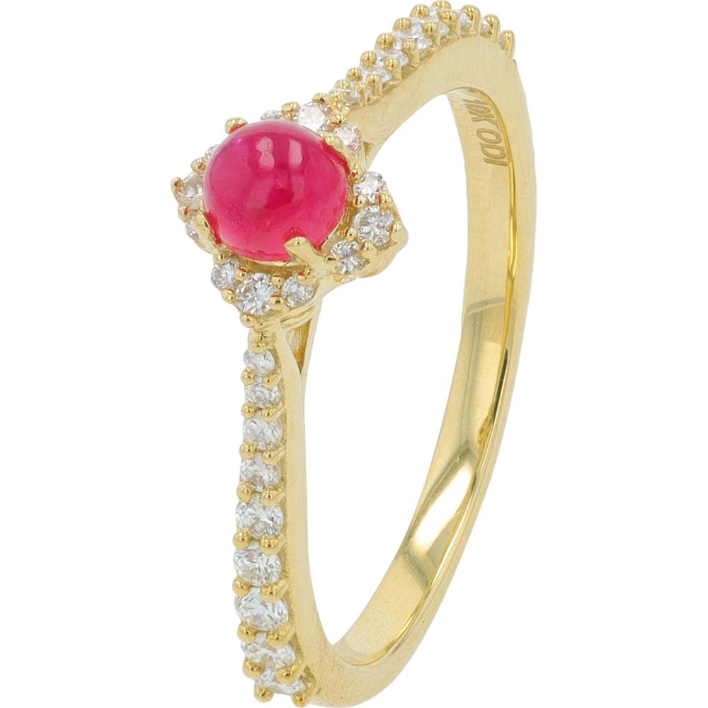 10K Yellow Gold Ring with 0.42 Carat Cabochon Ruby and 0.28 Carat Diamond Accents