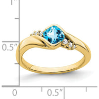 10K Yellow Gold Ring with 0.70 Carat Cushion Cut Swiss Blue Topaz and 0.06 Carat Round Diamonds by 0