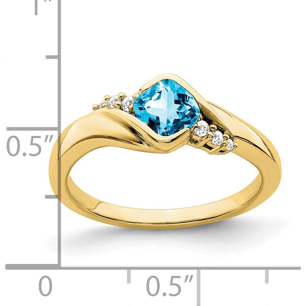 10K Yellow Gold Ring with 0.70 Carat Cushion Cut Swiss Blue Topaz and 0.06 Carat Round Diamonds by 0