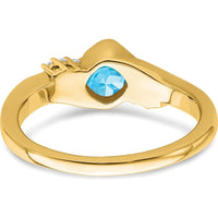 10K Yellow Gold Ring with 0.70 Carat Cushion Cut Swiss Blue Topaz and 0.06 Carat Round Diamonds by 0
