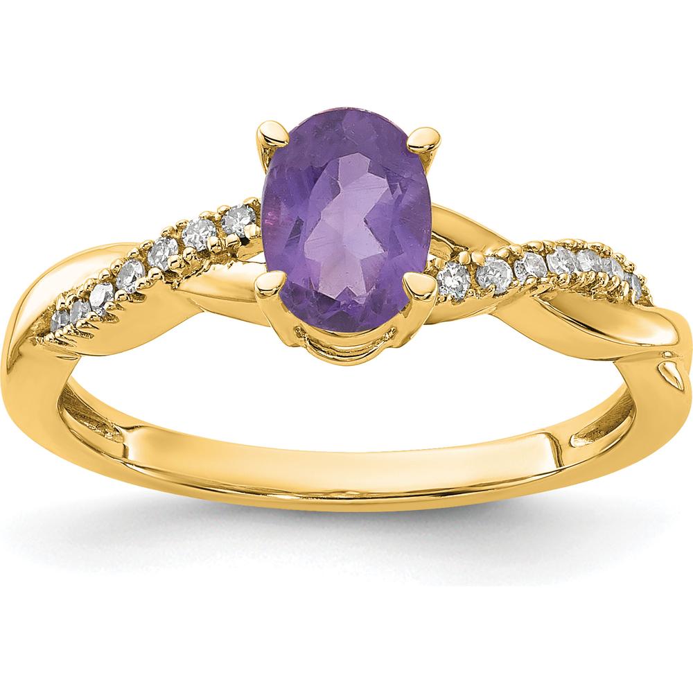 10K Yellow Gold Ring with 0.73 Carat Oval Amethyst and 0.006 Carat Round Diamonds by 0