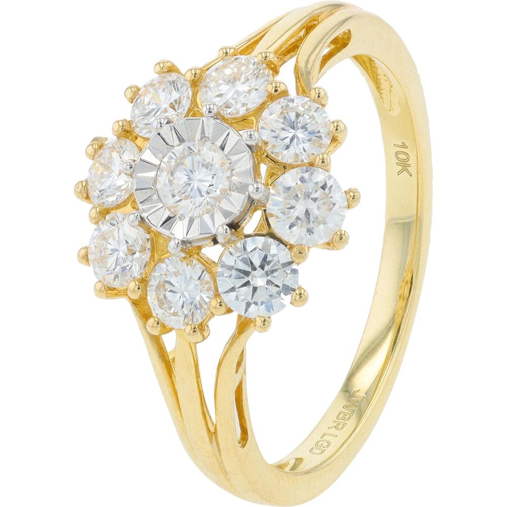 10K Yellow Gold Ring with 1.00 Carat Lab-Grown Round Diamond Cluster