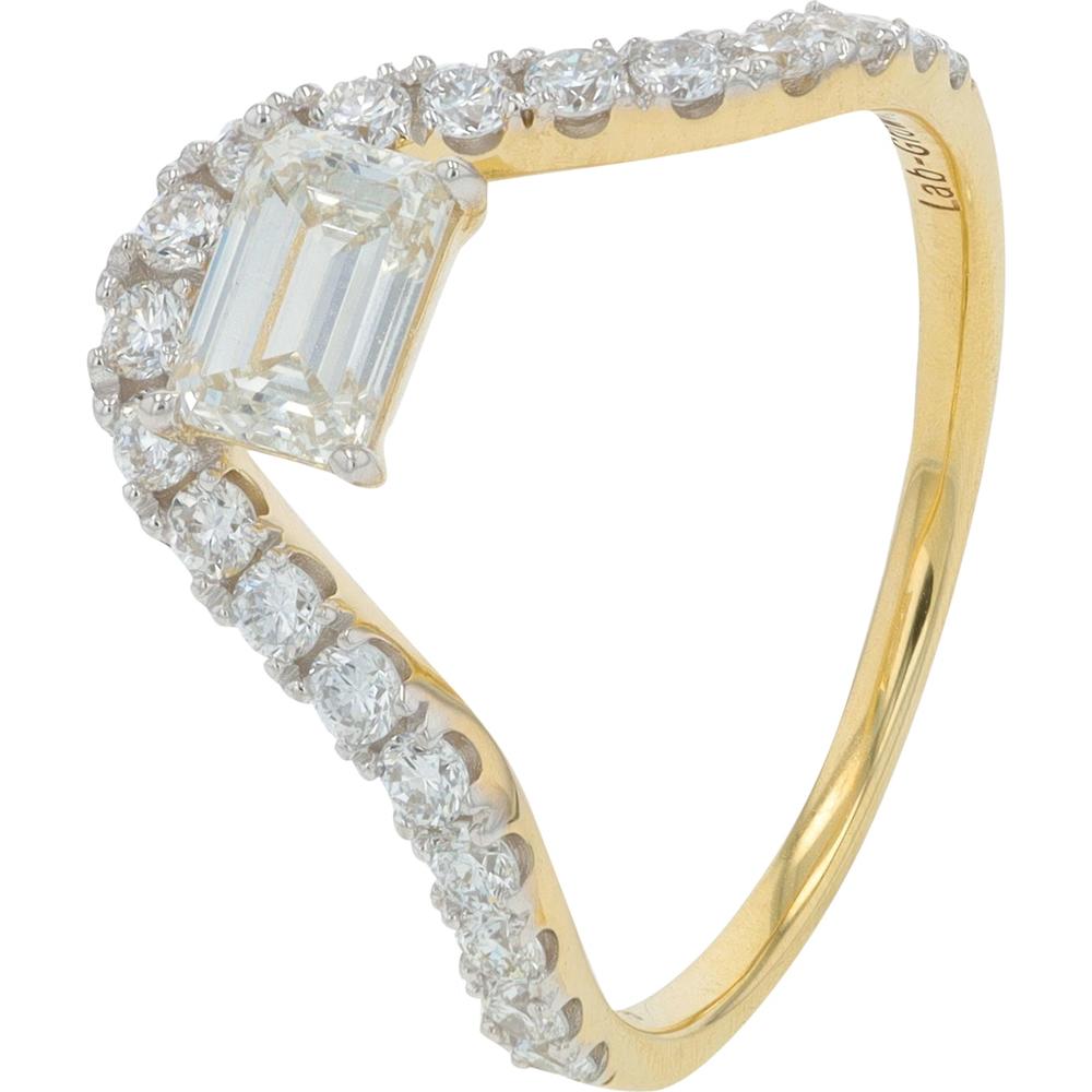 10K Yellow Gold Ring with 1 Carat Lab Grown Emerald Cut Diamond and Round Diamond Accents