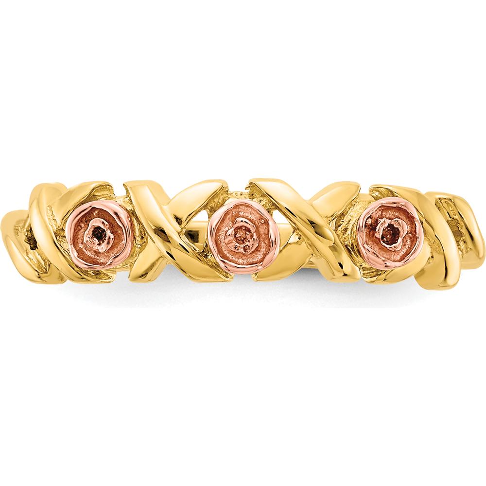 10K Yellow Gold Ring with 12K Green and Rose Gold Accents - Gold Design