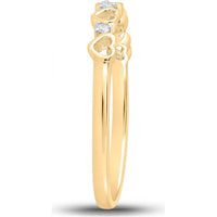 10K Yellow Gold Ring with Alternating Open and Textured Heart Motifs and Round Prong-Set Diamonds - 0.05 Carat Total Diamond Weight