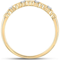 10K Yellow Gold Ring with Alternating Open and Textured Heart Motifs and Round Prong-Set Diamonds - 0.05 Carat Total Diamond Weight