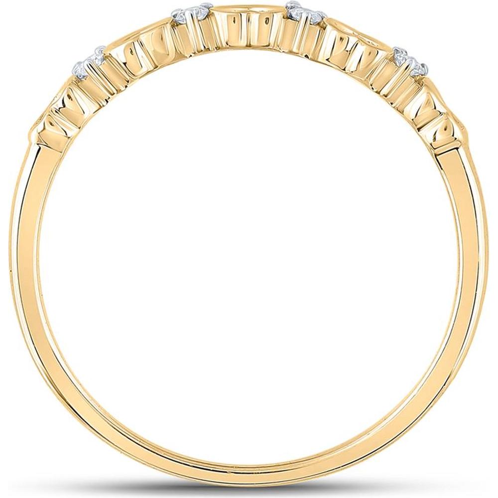 10K Yellow Gold Ring with Alternating Open and Textured Heart Motifs and Round Prong-Set Diamonds - 0.05 Carat Total Diamond Weight