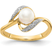 10K Yellow Gold Ring with Cultured Pearl and Diamond Accents - 0.10 Carat Total Diamond Weight