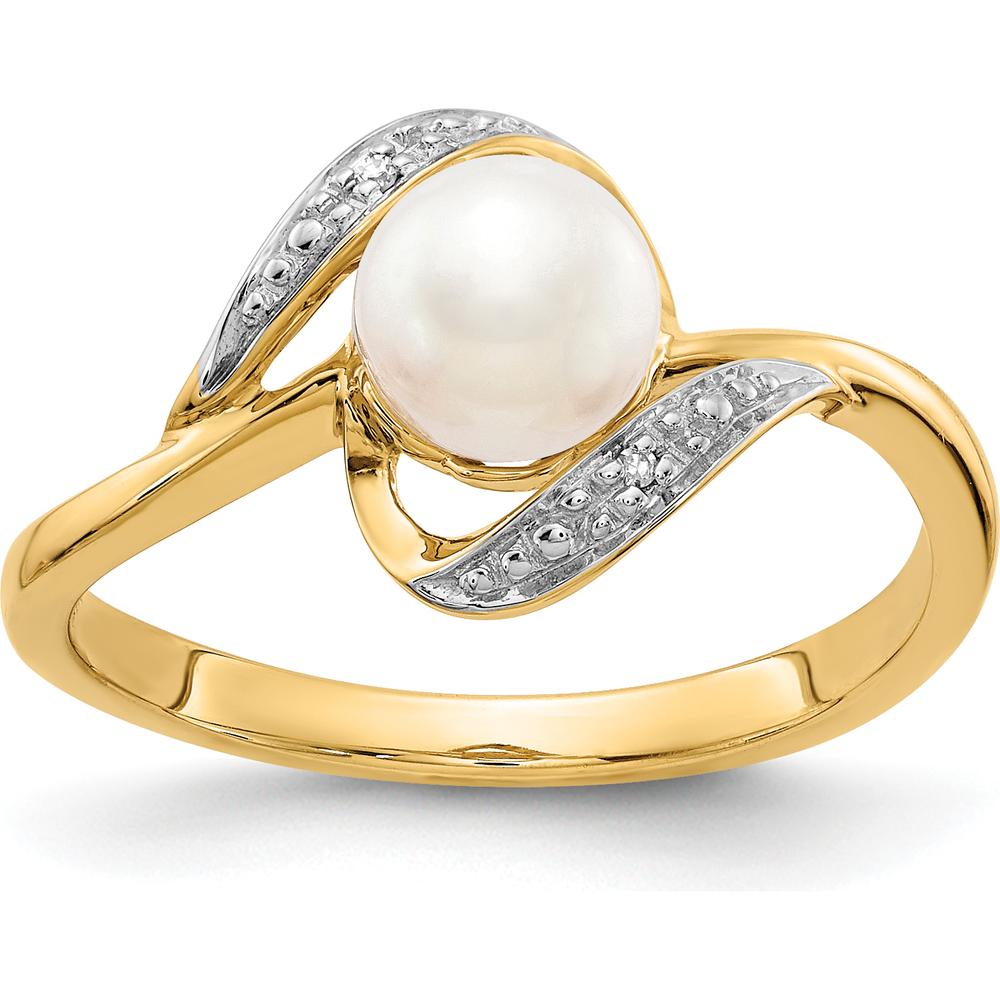 10K Yellow Gold Ring with Cultured Pearl and Diamond Accents - 0.10 Carat Total Diamond Weight