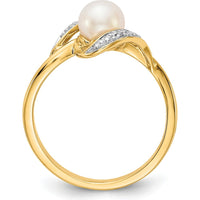 10K Yellow Gold Ring with Cultured Pearl and Diamond Accents - 0.10 Carat Total Diamond Weight