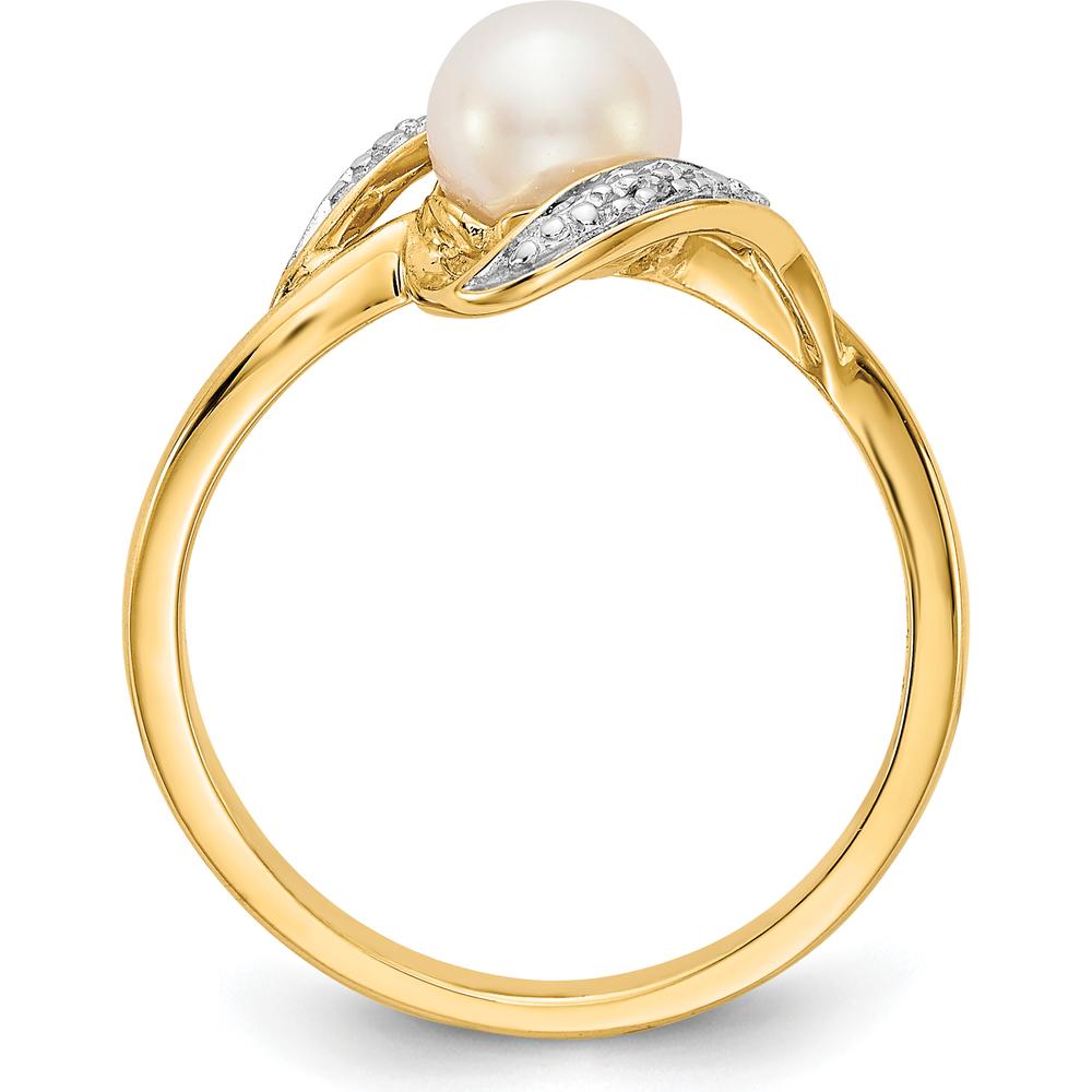 10K Yellow Gold Ring with Cultured Pearl and Diamond Accents - 0.10 Carat Total Diamond Weight