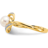 10K Yellow Gold Ring with Cultured Pearl and Diamond Accents - 0.10 Carat Total Diamond Weight