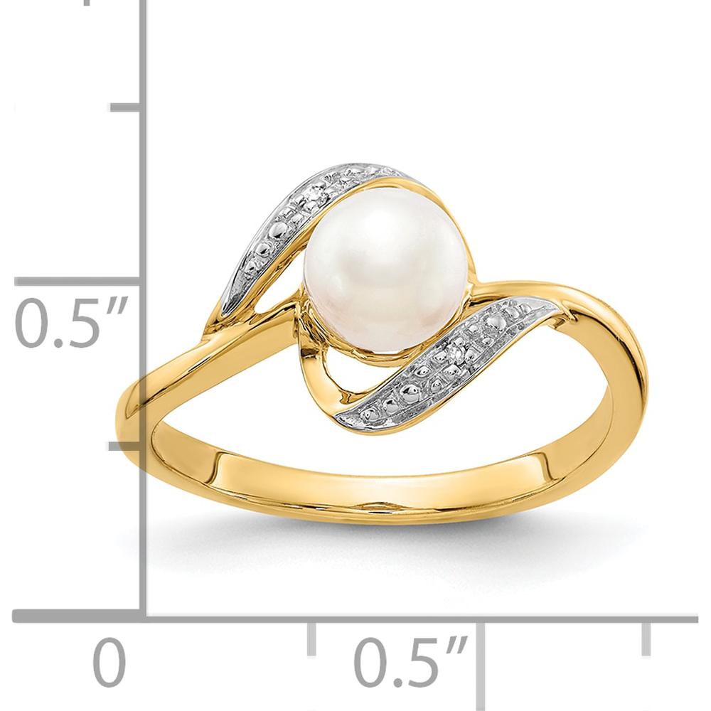 10K Yellow Gold Ring with Cultured Pearl and Diamond Accents - 0.10 Carat Total Diamond Weight