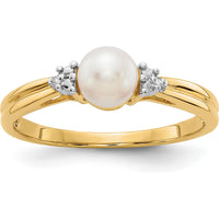 10K Yellow Gold Ring with Freshwater Cultured Pearl and Diamond Accents