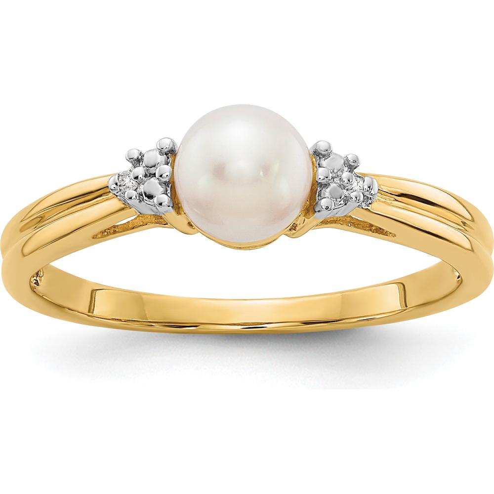 10K Yellow Gold Ring with Freshwater Cultured Pearl and Diamond Accents