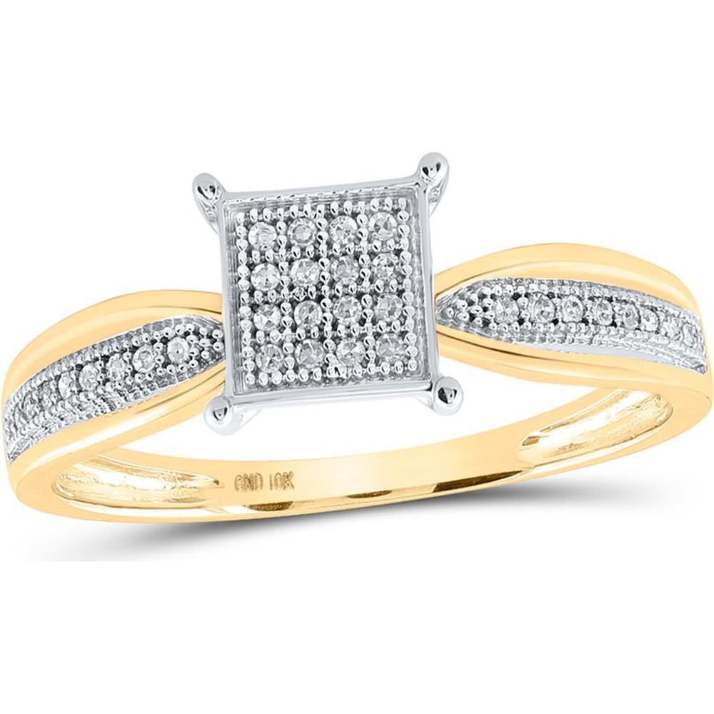 10K Yellow Gold Ring with Illusion-Set Round Diamond Square Cluster and Prong-Set Accents - 1/10 Carat Total Diamond Weight