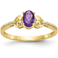10K Yellow Gold Ring with Oval Amethyst 0.45 Carats and Round Diamond Accents 0.005 Carats