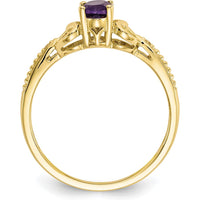 10K Yellow Gold Ring with Oval Amethyst 0.45 Carats and Round Diamond Accents 0.005 Carats