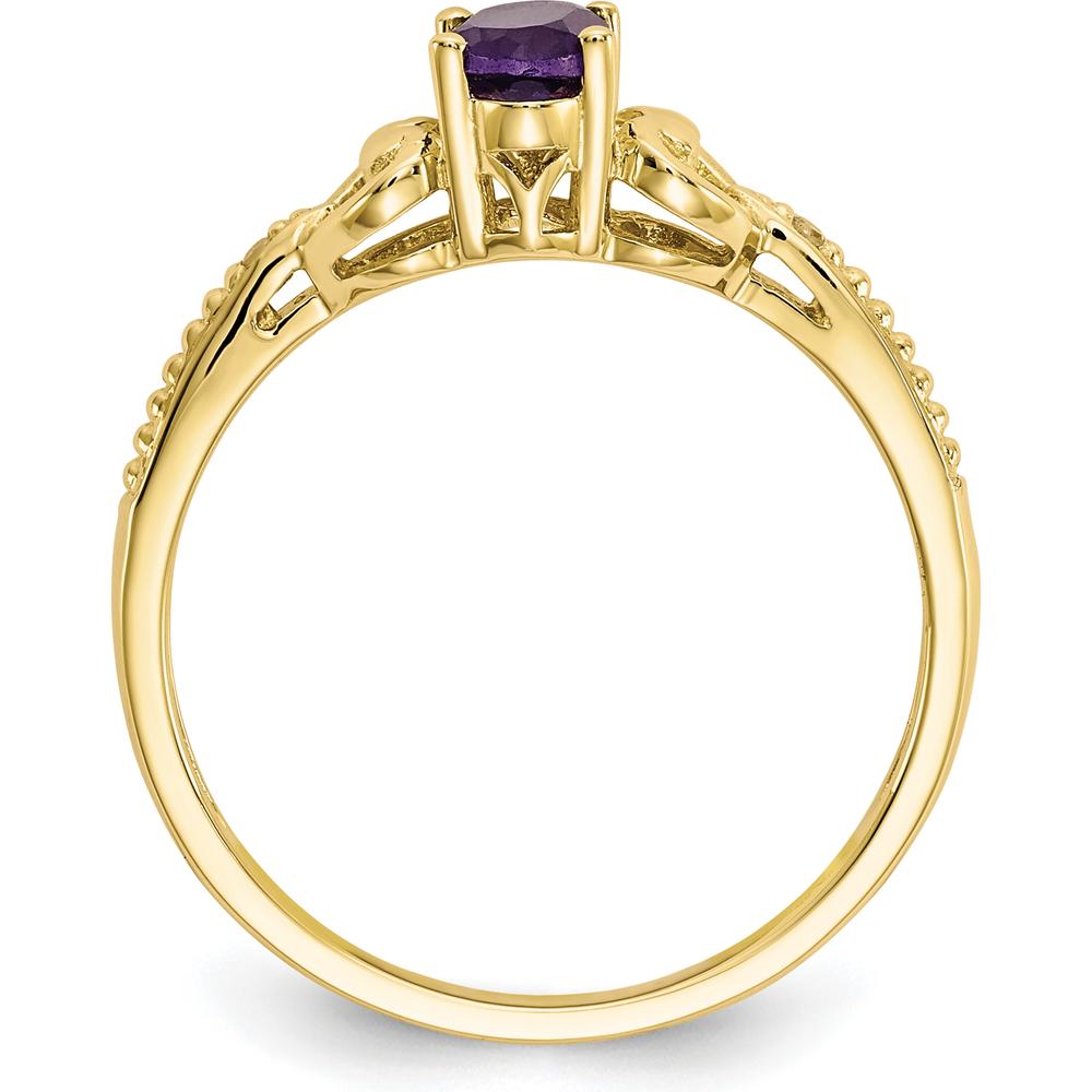 10K Yellow Gold Ring with Oval Amethyst 0.45 Carats and Round Diamond Accents 0.005 Carats