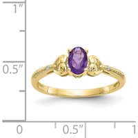 10K Yellow Gold Ring with Oval Amethyst 0.45 Carats and Round Diamond Accents 0.005 Carats