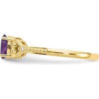 10K Yellow Gold Ring with Oval Amethyst 0.45 Carats and Round Diamond Accents 0.005 Carats
