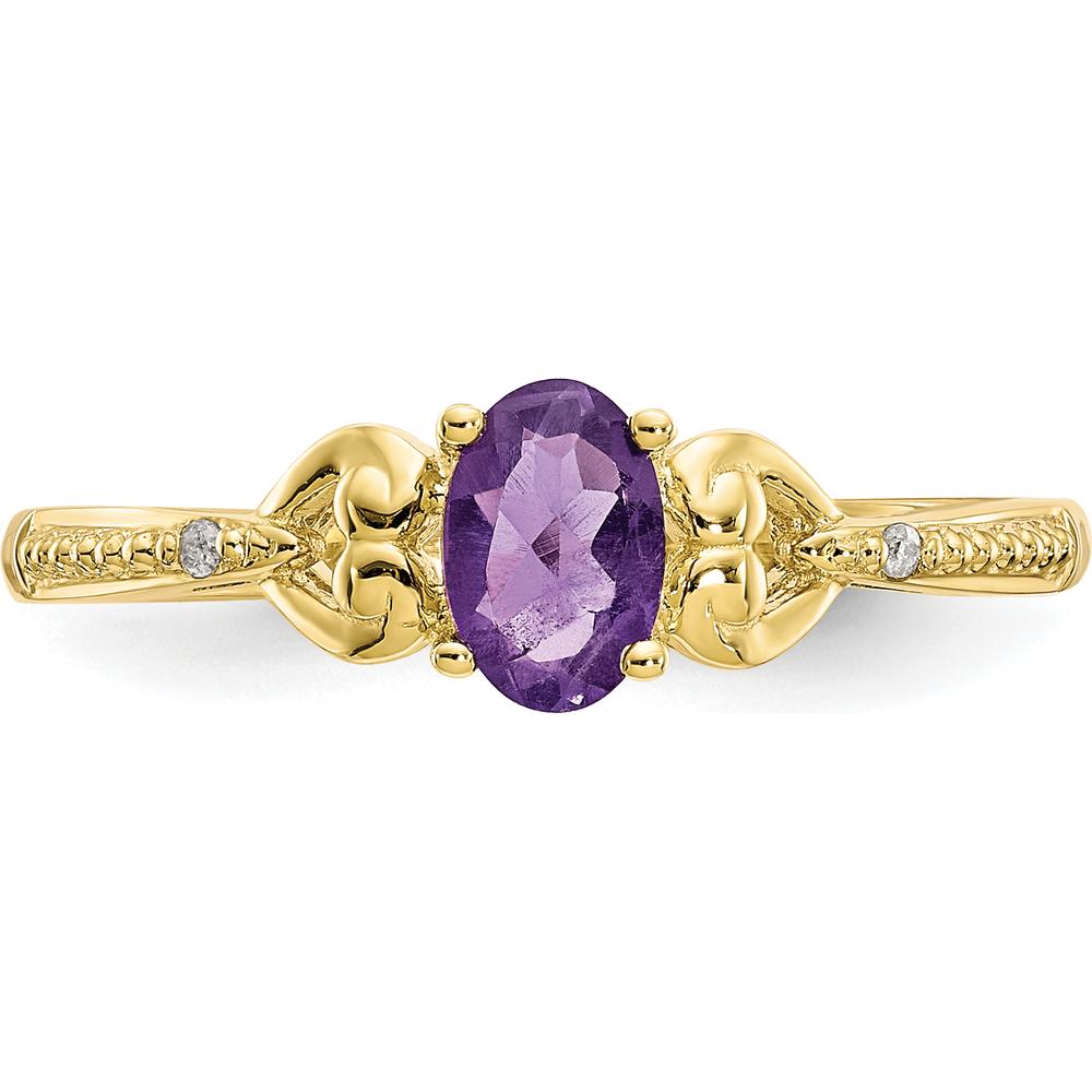 10K Yellow Gold Ring with Oval Amethyst 0.45 Carats and Round Diamond Accents 0.005 Carats