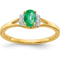 10K Yellow Gold Ring with Oval Emerald and Round Diamond Accents - 0.42 Carat Emerald, 0.07 Carat Diamond Weight by 0