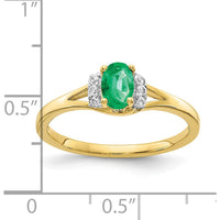 10K Yellow Gold Ring with Oval Emerald and Round Diamond Accents - 0.42 Carat Emerald, 0.07 Carat Diamond Weight by 0