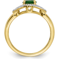 10K Yellow Gold Ring with Oval Emerald and Round Diamond Halo - 0.46 Carat Emerald Weight by 0