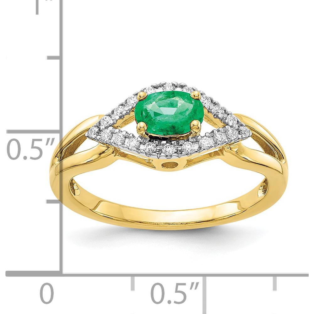 10K Yellow Gold Ring with Oval Emerald and Round Diamond Halo - 0.46 Carat Emerald Weight by 0
