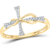 10K Yellow Gold Ring with Pavé Set Round Diamonds in Infinity and Cross Design - 0.10 Carat Total Diamond Weight