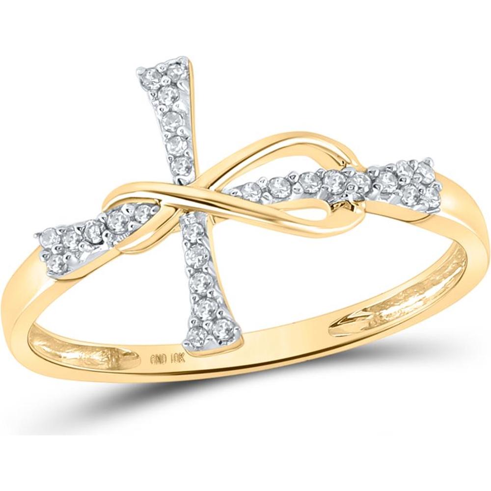 10K Yellow Gold Ring with Pavé Set Round Diamonds in Infinity and Cross Design - 0.10 Carat Total Diamond Weight