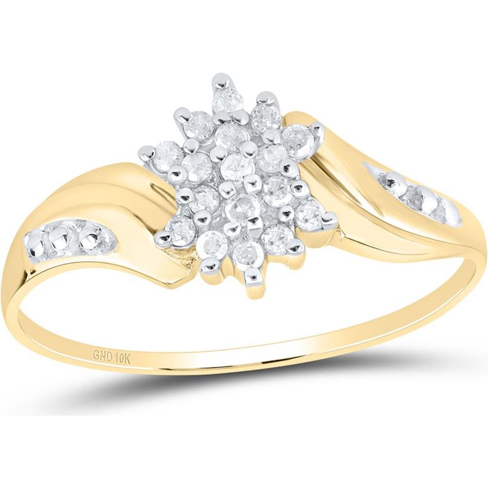 10K Yellow Gold Ring with Prong-Set Round Diamond Cluster - 1/8 Carat Total Diamond Weight