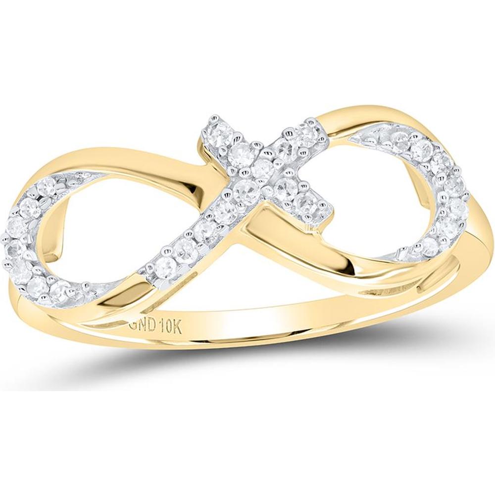 10K Yellow Gold Ring with Prong-Set Round Diamonds in Infinity Cross Design - 0.10 Carat Total Diamond Weight