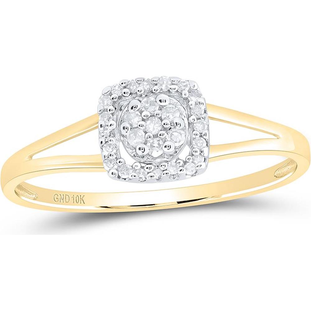 10K Yellow Gold Ring with Round Diamond Cluster in Square Frame - 0.10 Carat Total Diamond Weight