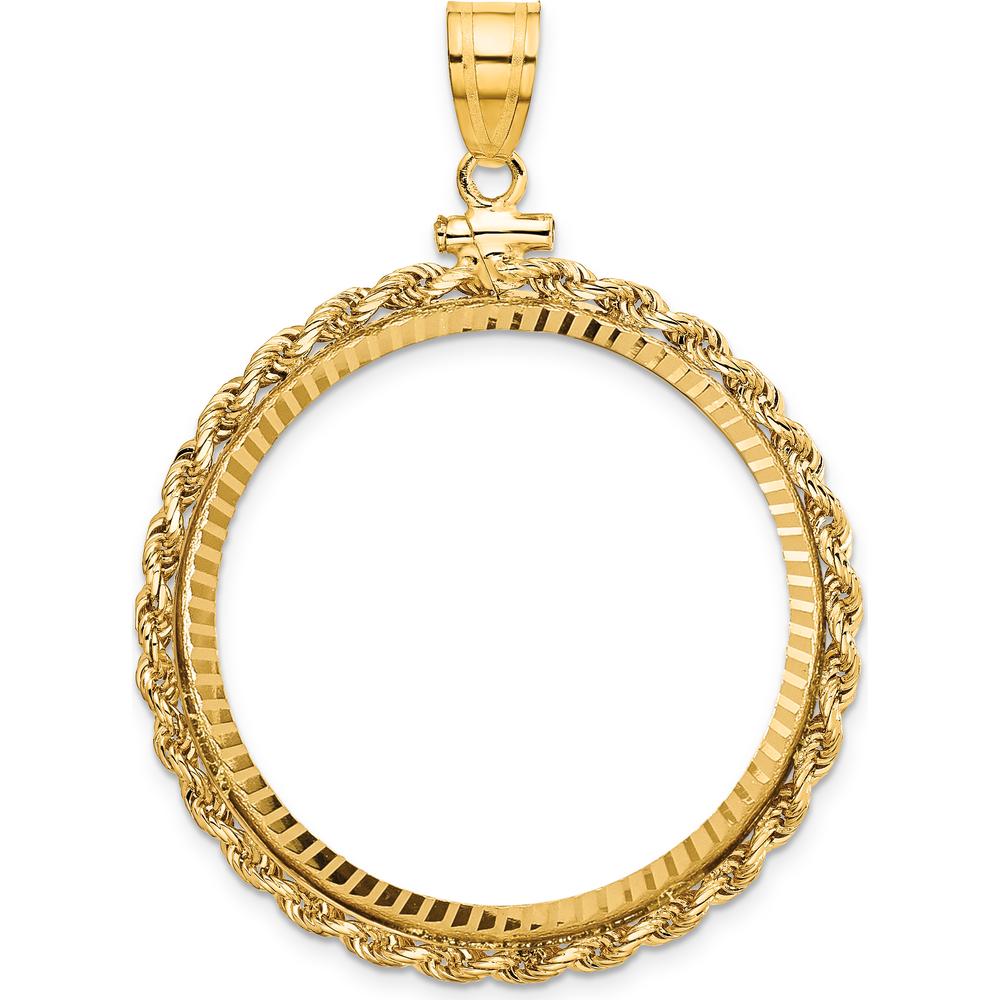 10K Yellow Gold Rope and Diamond-Cut Coin Bezel Pendant - 42mm x 36.7mm