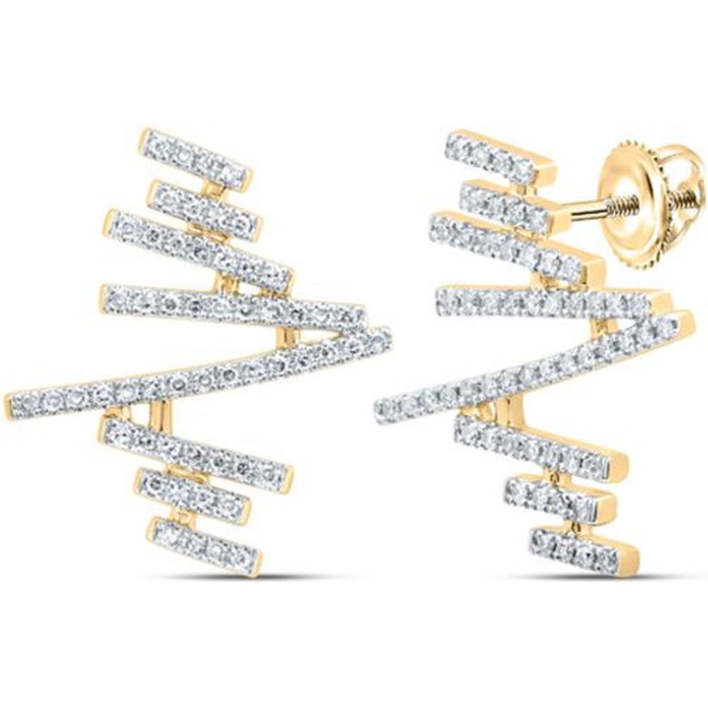 10K Yellow Gold Round Abstract Bar Earrings with Prong-set Diamonds - 0.31 Carat Each