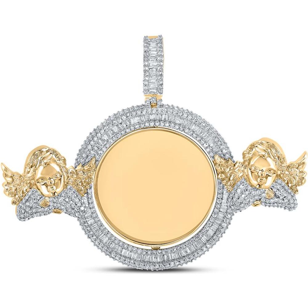 10K Yellow Gold Round and Baguette Diamond Angel Memory Circle Pendant - 5.87 Carat Total Diamond Weight